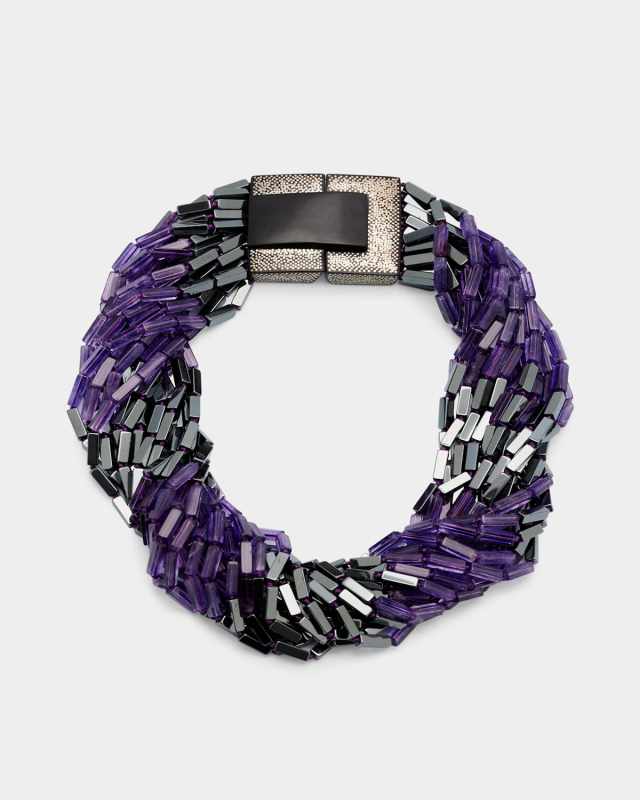 Amethyst and Hematite Multi-Strand Necklace with Ebony Clasp